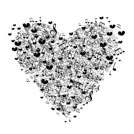 Heart from floating tunes isolated on white.のイラスト素材