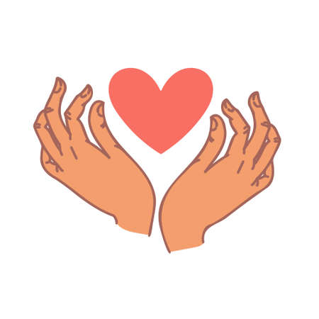 Heart in your hands. Icon hands love Realistic illustration. Vector illustration. Thanks for the help, symbol, sticker template.のイラスト素材