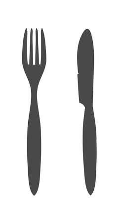 Fork and knife. Knife and fork vector icon in solid flat design icon isolated on white backgroundのイラスト素材