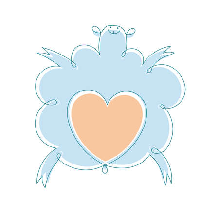 Cute funny lamb with a heart. Hand-drawn vector illustration design in Scandinavian style. The concept of a children Valentine Day card, a festive print, an invitation, a gift tag, a poster.のイラスト素材