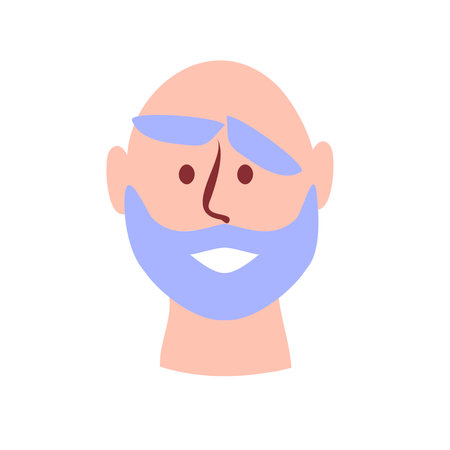 Avatar of an elderly man. A smiling elderly man with a beard and gray hair. Social network. Vector flat illustrationのイラスト素材