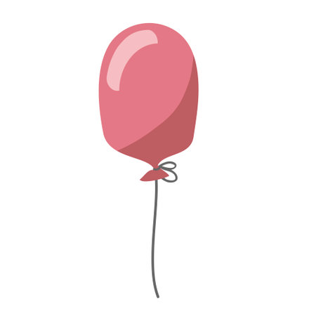 Balloon in cartoon style for birthday and party. A flying balloon with a rope. Pink isolated ball on a white background. Flat icon for celebration and carnival. Vectorのイラスト素材