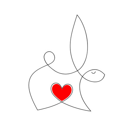 Continuous one line drawing of Easter Bunny. Cute rabbit silhouette with ears in simple minimalistic style for spring design greeting card and web banner. Editable stroke. Linear Vector illustration.のイラスト素材