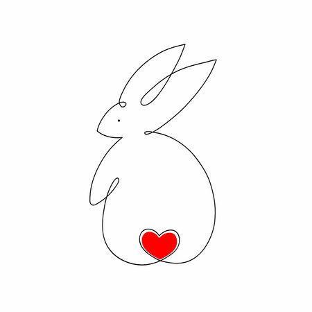 Animal Rabbit And Heart Vector Thin Line Icon. Testing Organic Cosmetic On Animal, Natural Component Linear Pictogram.のイラスト素材