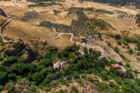 Andalusia landscape, countryside road and rock in Ronda, Spainの写真素材
