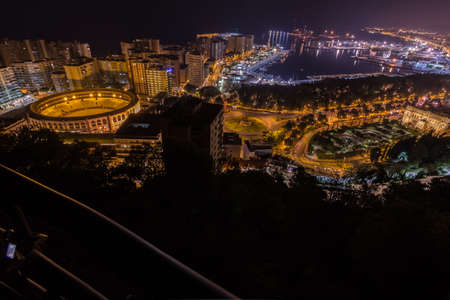 Night view of Malaga city, Spainの写真素材
