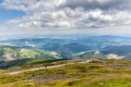 Landscape with mountain and nice clouds in Krkonose in Czech republicの写真素材
