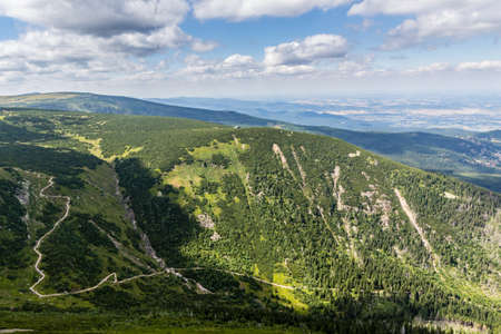 Landscape with mountain and nice clouds in Krkonose in Czech republicの写真素材