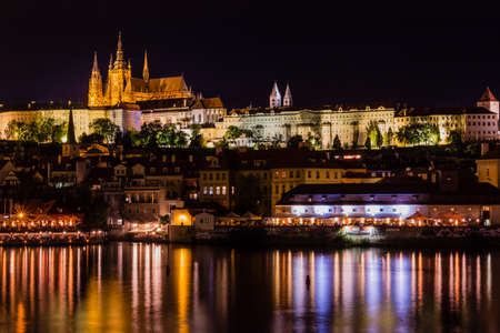 Prague, Czech Republic. Night photo of Castle and historical buildingsのeditorial素材