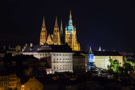 Prague, Czech Republic. Night photo of Castle and historical buildingsのeditorial素材