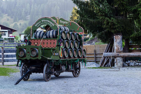 Village with beautiful houses, flowers, small details, animals in springtime, Austria, Filzmoosのeditorial素材