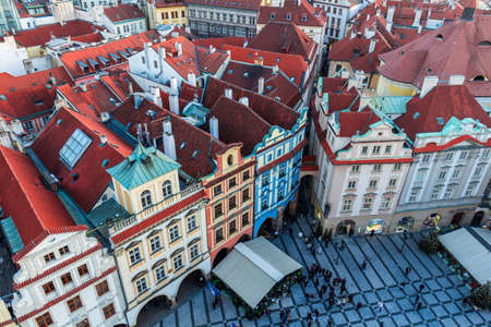 Top view to red roofs skyline of Prague city Czech republicのeditorial素材