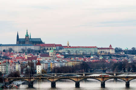 View from the Vysehrad to the castle and river Vltava with bridges, Prague, Czech republic. Travel destinationのeditorial素材