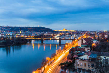 View from the Vysehrad to the castle and river Vltava with bridges, Prague, Czech republic. Travel destinationのeditorial素材