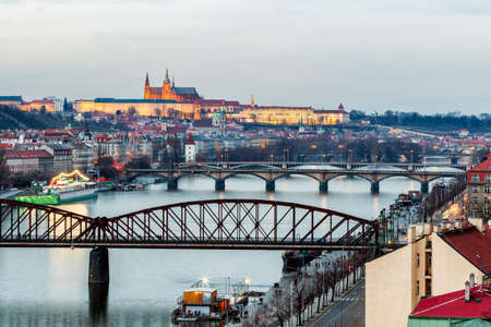 View from the Vysehrad to the castle and river Vltava with bridges, Prague, Czech republic. Travel destinationのeditorial素材