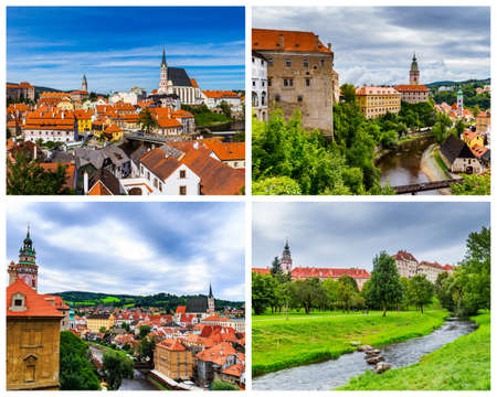 Collage of Cesky Krumlov photos in Czechiaの写真素材