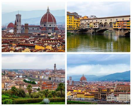 Collage of Florence photos in Italy (Ponte Vecchio, Florence Cathedral, Duomo, Bell Tower)の写真素材