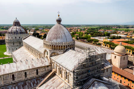 Pisa Cathedral (Duomo di Pisa) with the Leaning Tower of Pisa on Piazza dei Miracoli in Pisa, Tuscany, Italyの写真素材