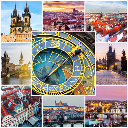 Photo collage from Prague, Czech Republic. Collage includes major landmarks of the city.の写真素材