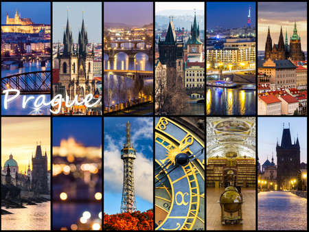 Photo collage from Prague, Czech Republic. Collage includes major landmarks of the city.のeditorial素材