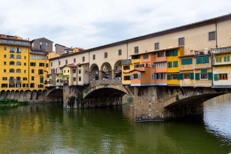 Ponte Vecchio, famous old bridge in Florence on the Arno river, Italyのeditorial素材
