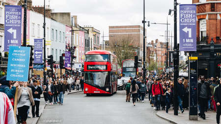 London, UK - 2nd of April, 2017: Camden Lock Bridge which is a famous alternative culture shops in Camden Town, London, its markets are visited by more than 5 million people every yearのeditorial素材