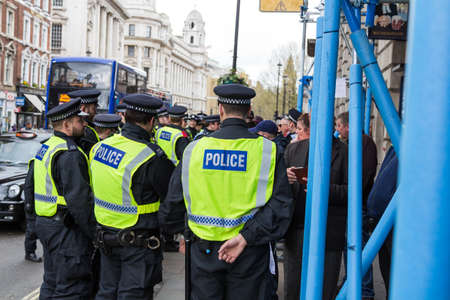 London, UK - 1st April, 2017. Police trying to keep in order protest against Islamists, ISIS.