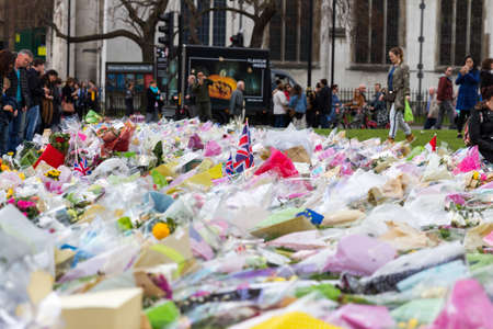 London, UK - 1st April, 2017: Parliament Square has been covered with flowers for those killed in terrorist attack, London, Uk.のeditorial素材