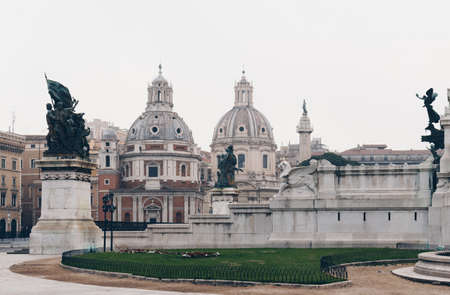 Santissimo Nome di Maria al Foro Traiano and Santa Maria di Loreto Churches and Trajans Column, Rome, Italyの写真素材