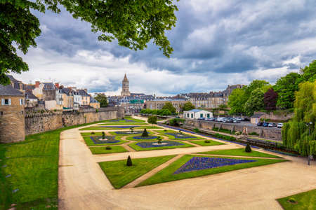 Walls of the ancient town and the gardens in Vannes. Brittany (Bretagne), Northern France.の写真素材