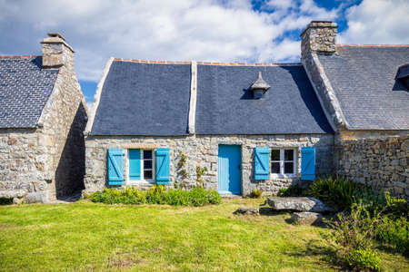 Street view of beautiful village of Rostudel former fishing village, Parc naturel regional d'Armorique. Finistere department, Camaret-sur-Mer. Brittany (Bretagne), France.の写真素材