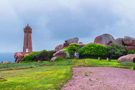 The pink granite coast view, granit rocks in Tregastel (Perros-Guirec), Brittany (Bretagne), Franceの写真素材