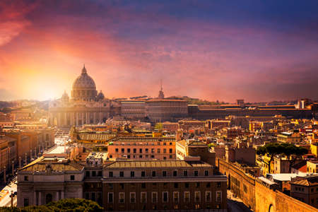 Vatican city. St Peter's Basilica. Panoramic view of Rome and St. Peter's Basilica, Italyの写真素材
