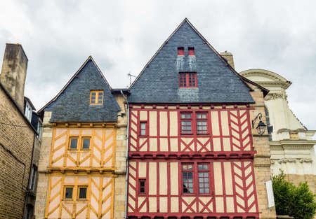 Old half-timbered colorful houses in Vannes, Brittany (Bretagne), France.の写真素材
