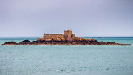Saint Malo beach, Fort National during Low Tide. Brittany, France, Europe.の写真素材