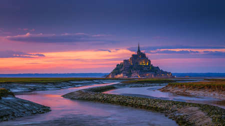 Mont Saint-Michel view in the sunset light. Normandy, northern Franceのeditorial素材