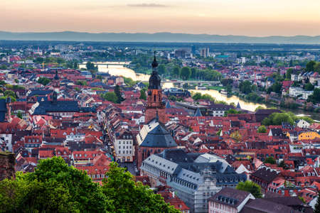 Heidelberg town with the famous old bridge and Heidelberg castle, Heidelberg, Germanyの写真素材