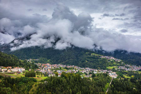 Panoramic view of Calalzo di Cadore in the Alps in Italy, Dolomites, near Belluno.の写真素材