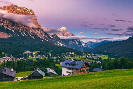 Majestic Dolomites mountain range, valley with south tyrol dolomites background. South Tyrol, Dolomites, Italy.の写真素材