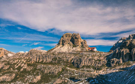 Beautiful mountain panorama in Dolomites mountains by Tre Cime di Lavaredoの写真素材
