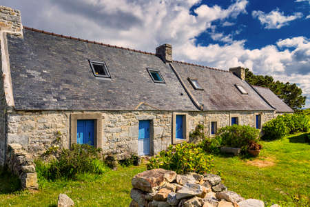 Street view of beautiful village of Rostudel former fishing village, Parc naturel regional d'Armorique. Finistere department, Camaret-sur-Mer. Brittany (Bretagne), France. の写真素材