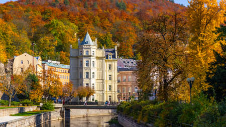 Autumn view of old town of Karlovy Vary (Carlsbad), Czech Republic, Europeのeditorial素材
