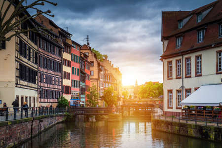 Traditional colorful houses in La Petite France, Strasbourg, Alsace, Franceの写真素材
