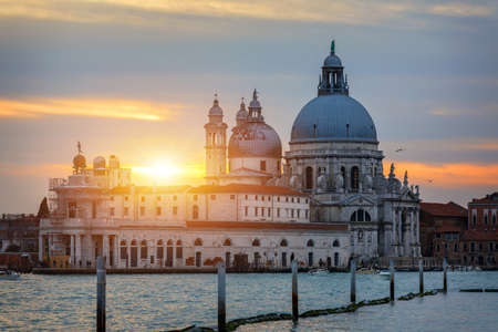 Venice Grand canal, Basilica Santa Maria della Salute in Venice, Italy. Architecture and landmarks of Venice. Venice postcardの写真素材
