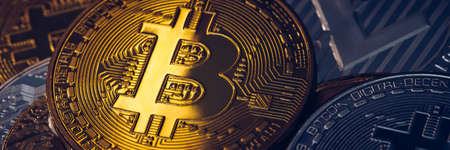 Crypto currency coin set collection, bitcoin, ethereum, litecoin, ripple. Digital currency....
