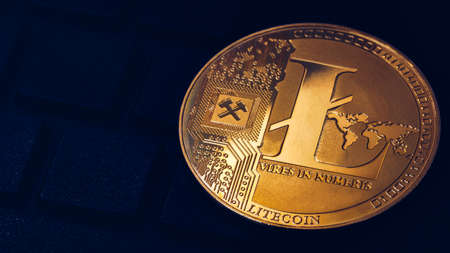Litecoin cryptocurrency (crypto currency). Silver Litecoin coin with gold Litecoin symbol. Litecoin (ltc) cryptocurrency.の写真素材