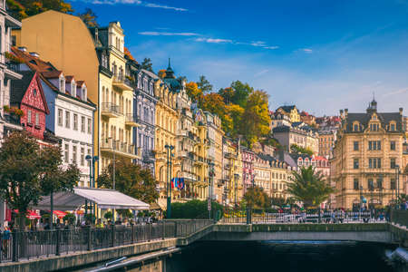Karlovy Vary, Czech Republic - September 30, 2017: World-famous for its mineral springs, the town of Karlovy Vary (Karlsbad) was founded by Charles IV in the mid-14th century.のeditorial素材