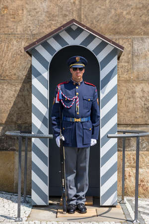 Prague, Czech Republic - May 26, 2018: The Guard of Honor Guards at the Presidential Palace in...