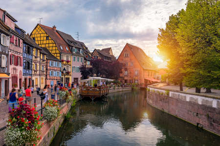 Colmar, Alsace, France. Petite Venice, water canal and traditional half timbered houses. Colmar is a charming town in Alsace, France. Beautiful view of colorful romantic city Colmar, France, Alsace.