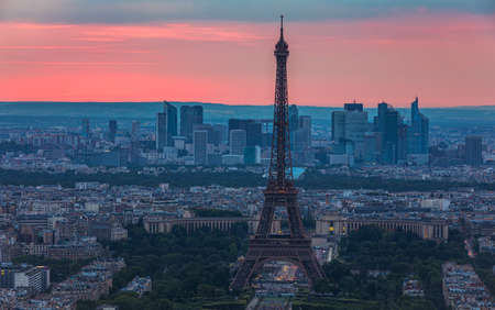 View of Paris with Eiffel Tower from Montparnasse building. Eiffel tower view from Montparnasse at...